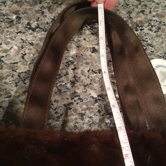 Brown mink fur trim handbag purse made from seatbelts - Picture 7 of 7